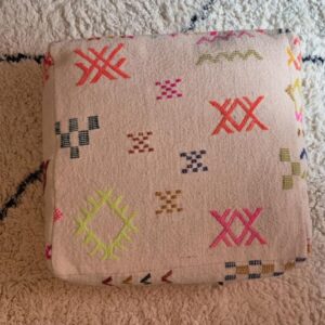 Berber Multicolor Wool Kilim Cover Square Floor Pouf
