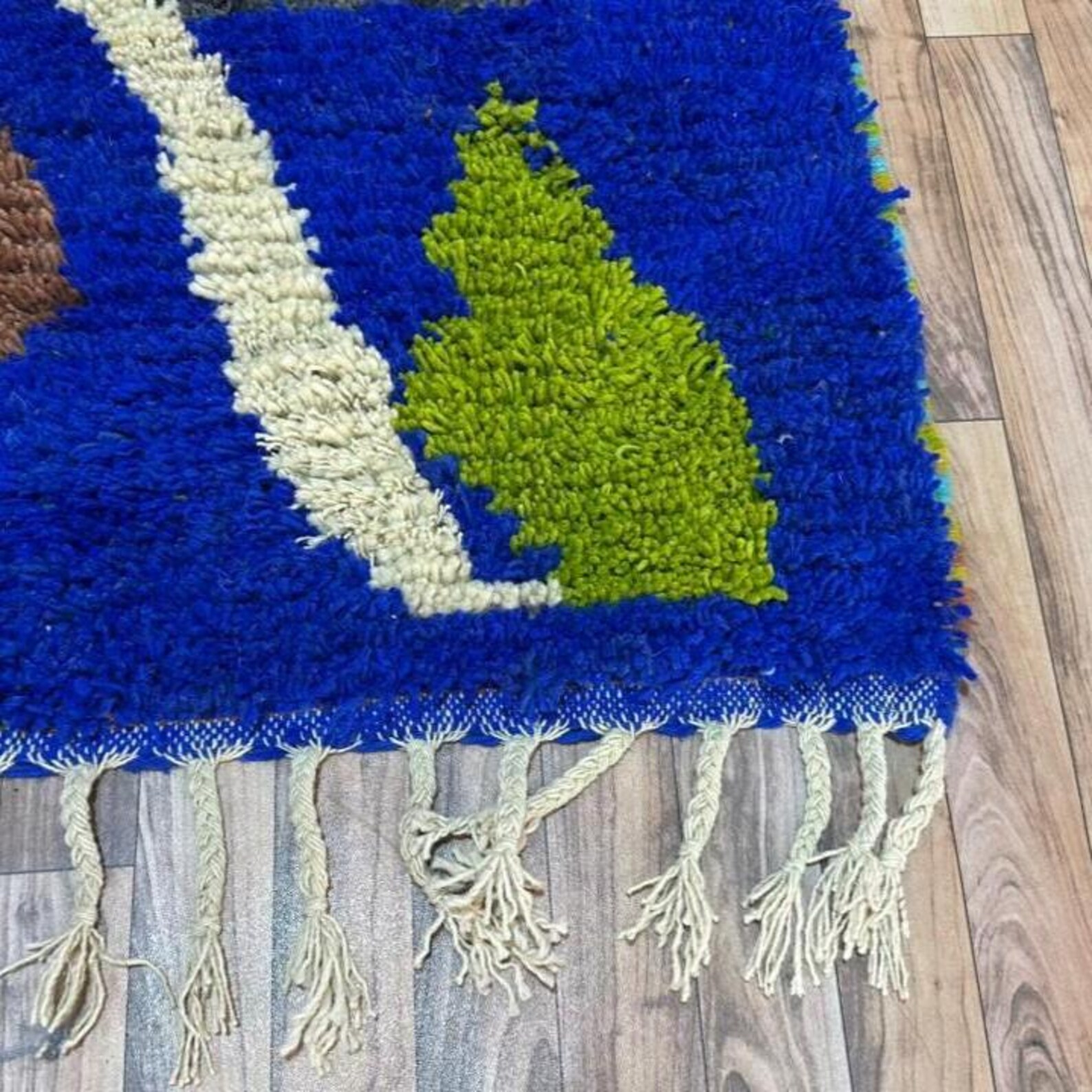 Amazigh Berber Terracotta Blue Handwoven Natural Wool Modern Rug