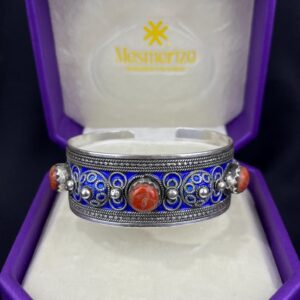 Berber Silver Handmade Jewelry Coral Stone Cuff Bracelet
