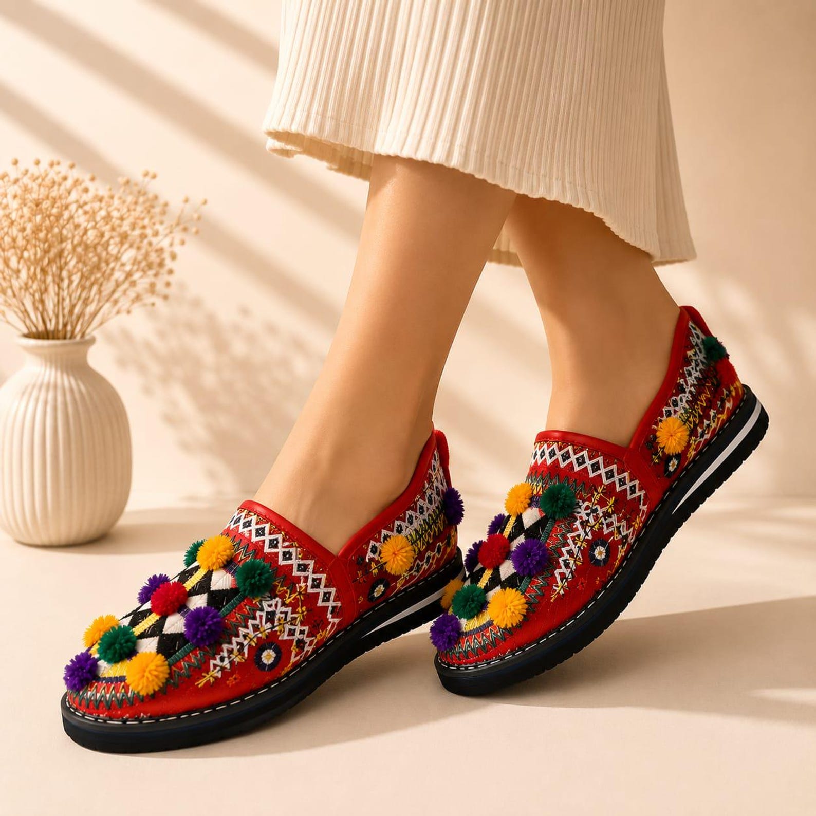 Berber Handmade Traditional Leather Slip-On Flats Colorful Shoes