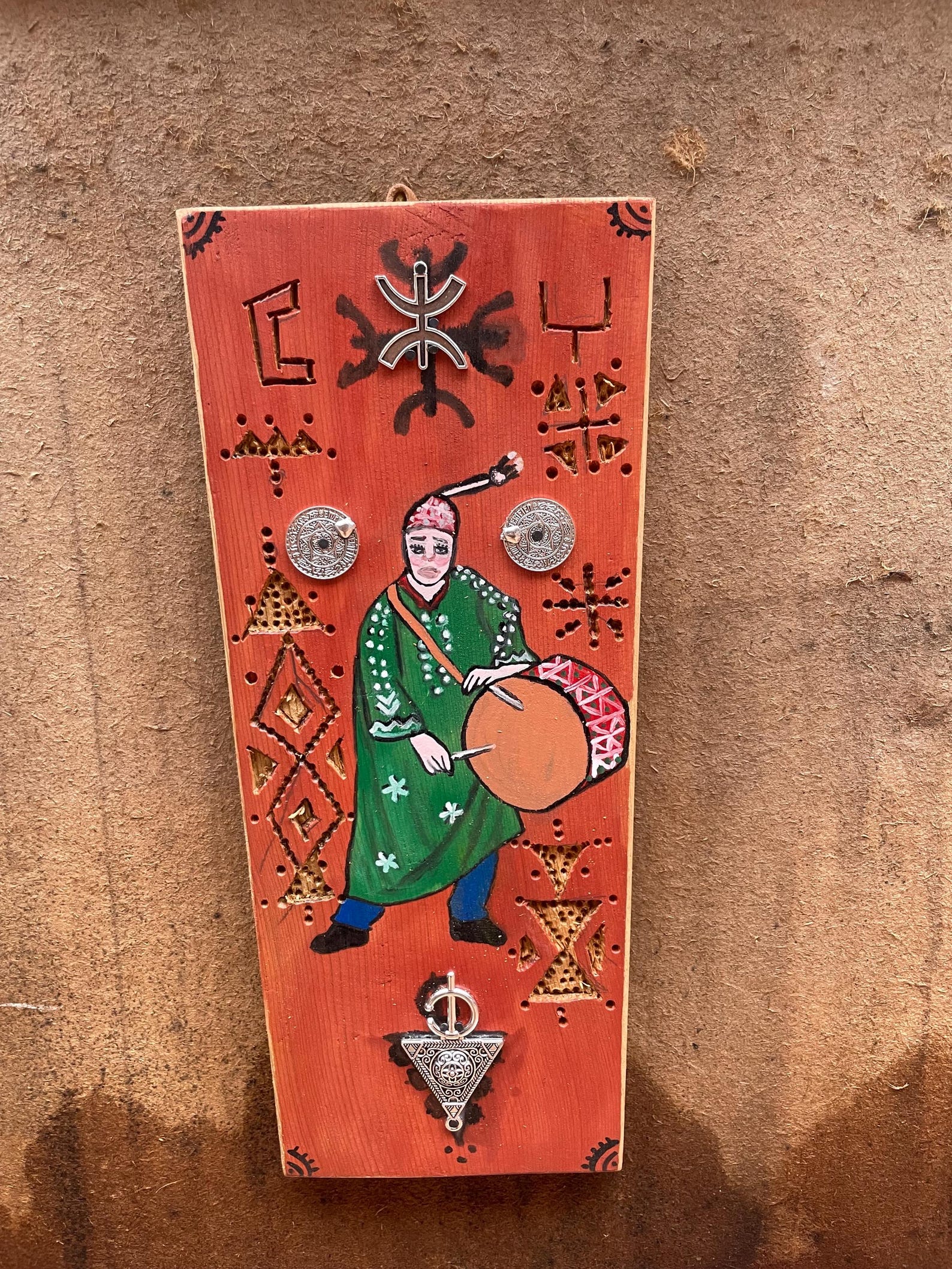 Berber Hand-Painted Wooden Musician Drum Wall Art Decor