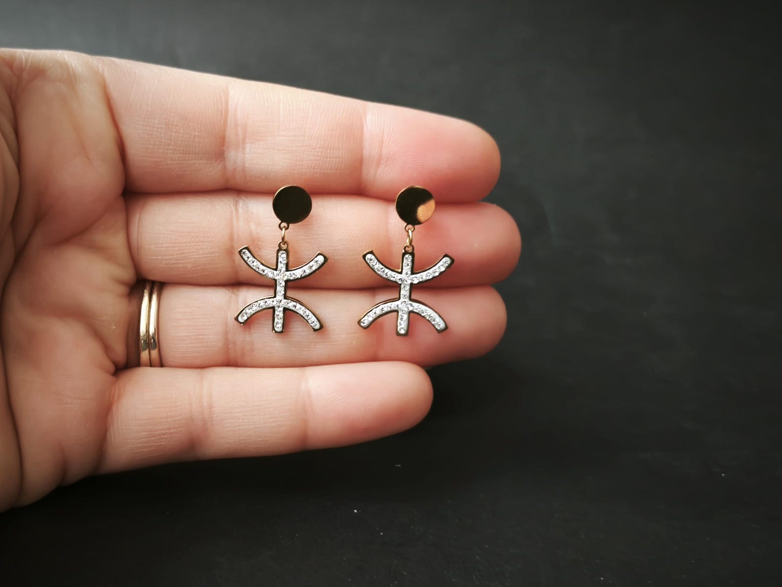Amazigh Kabyle Berber Tifinagh Yaz Sparkling Gold Drop Earrings