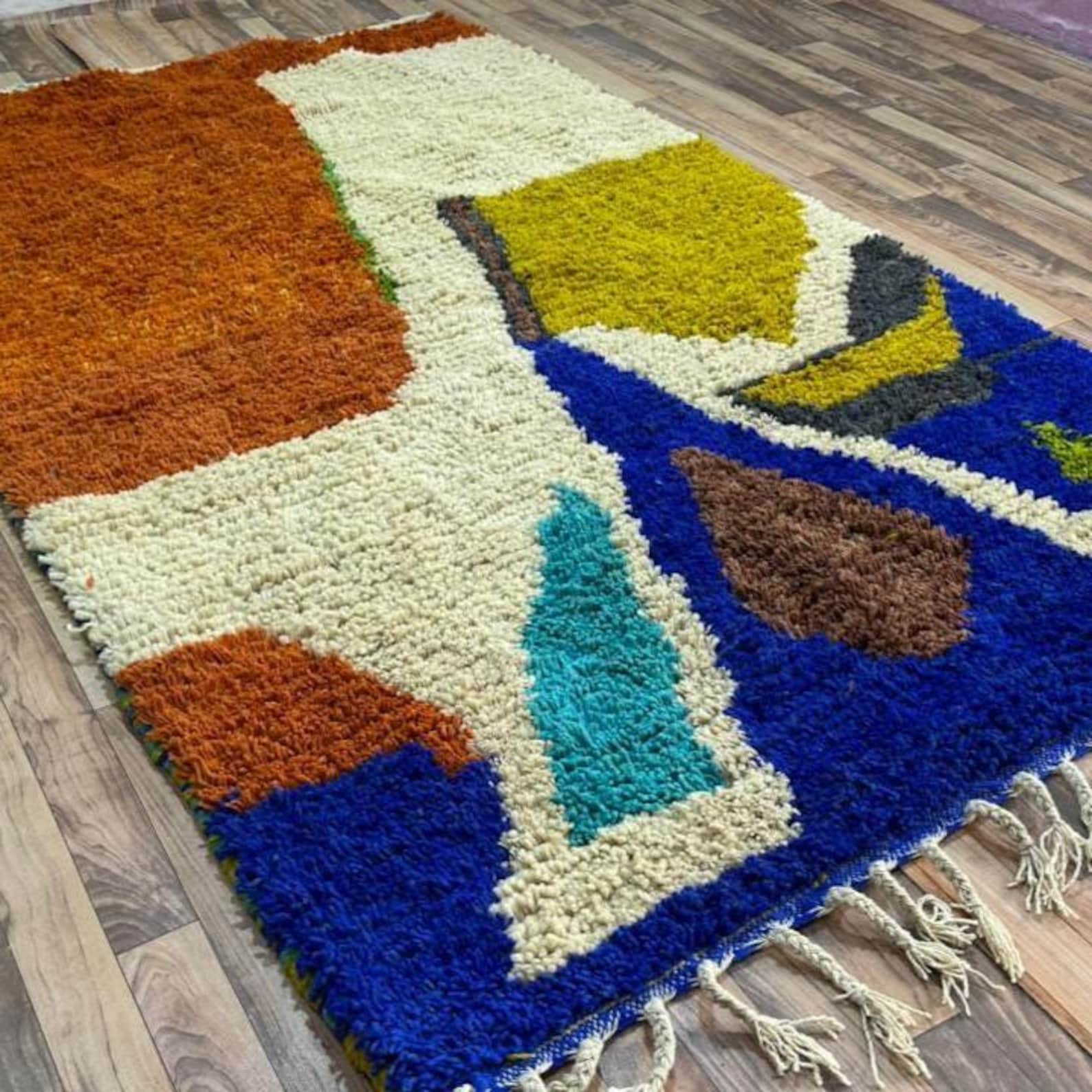 Amazigh Berber Terracotta Blue Handwoven Natural Wool Modern Rug