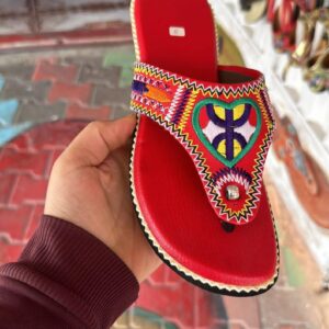 Amazigh Handmade Traditional Women’s Red Leather Embroidery Slippers
