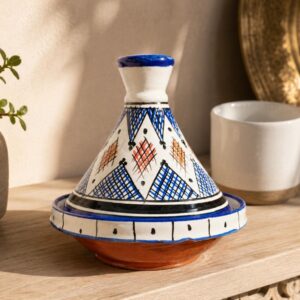 Amazigh Small hand-painted Safi ceramic serving tagine with blue
