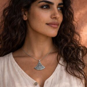 Amazigh Tuareg Silver Pendant Tribal Fan Necklace Unisex Amulet