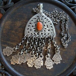 Berber Rare Antique Fine Silver Chain Pendant Necklace