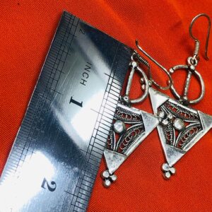 Handmade Amazigh Berber Tuareg Silver Tazrzit Dangle Earrings for Women