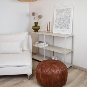 Amazigh Leather Honey Red Delivered Stuffed Modern Pouf