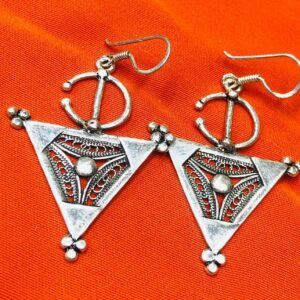 Handmade Amazigh Berber Tuareg Silver Tazrzit Dangle Earrings for Women