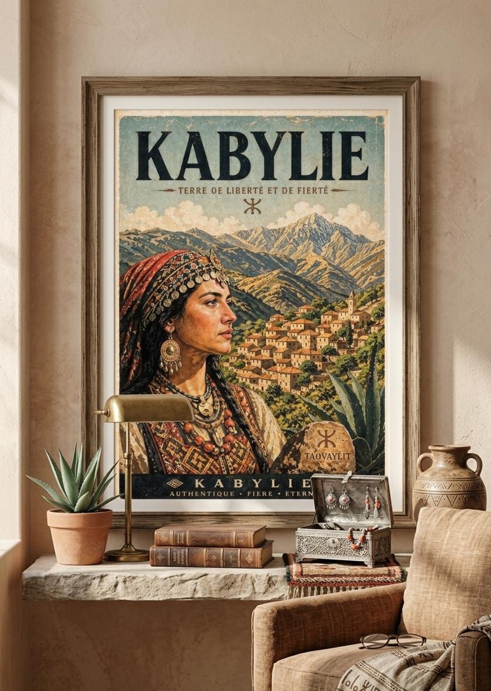 Vintage Kabyle Berber Travel Poster Amazigh Algeria Wall Art