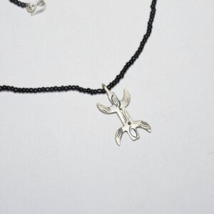 Amazigh Berber Tifinagh Yaz Symbol Silver Pendant Black Bead Necklace