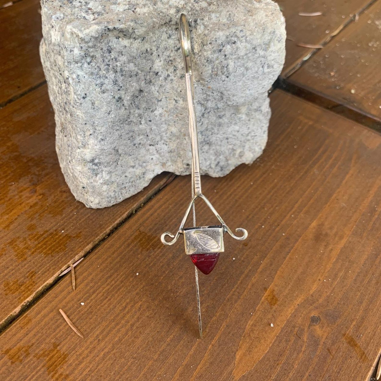 Berber Handmade Tuareg Engraved Metal Red Stone Bookmark