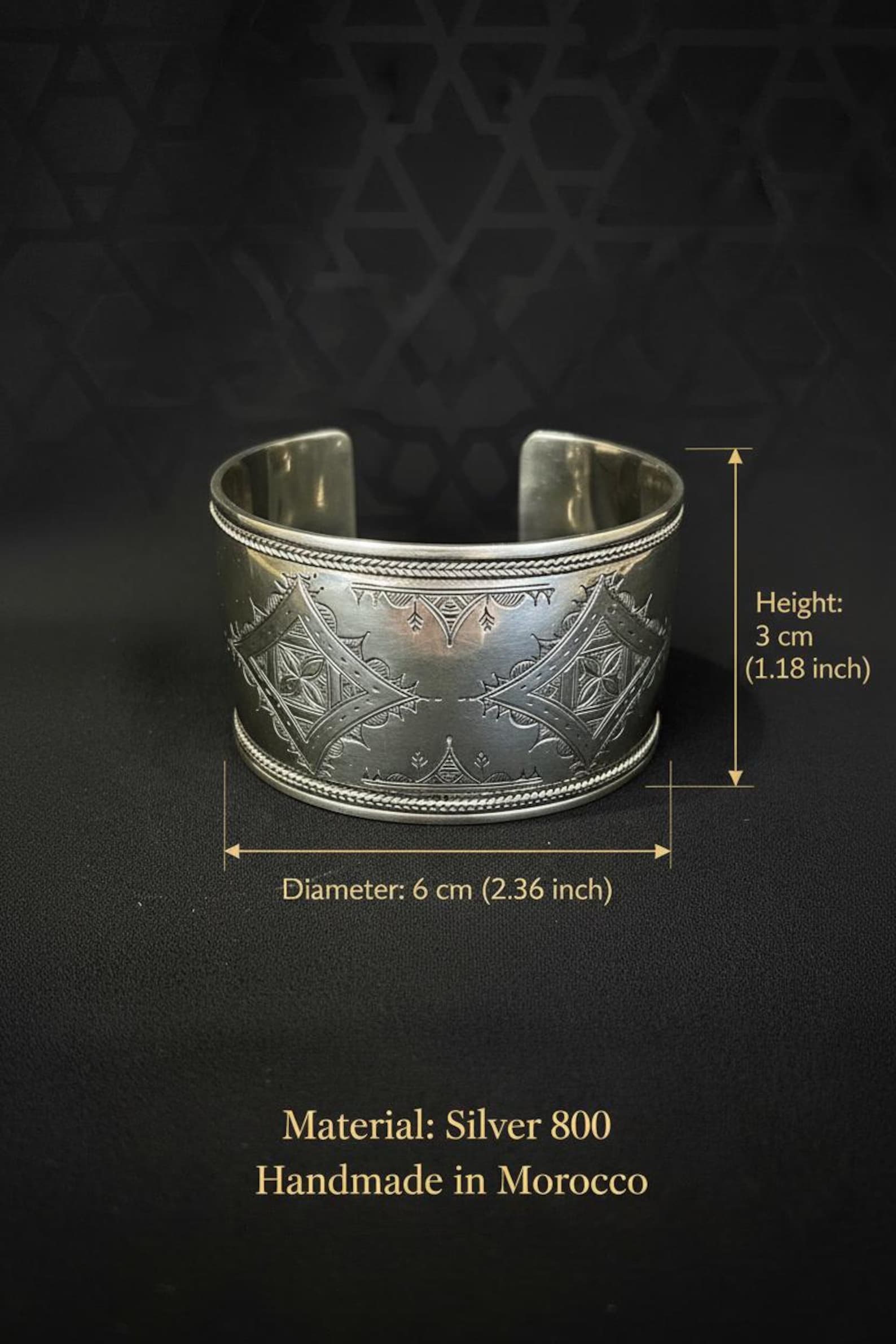 Berber Silver Cuff Handmade Traditional Engraved Wide Bracelet