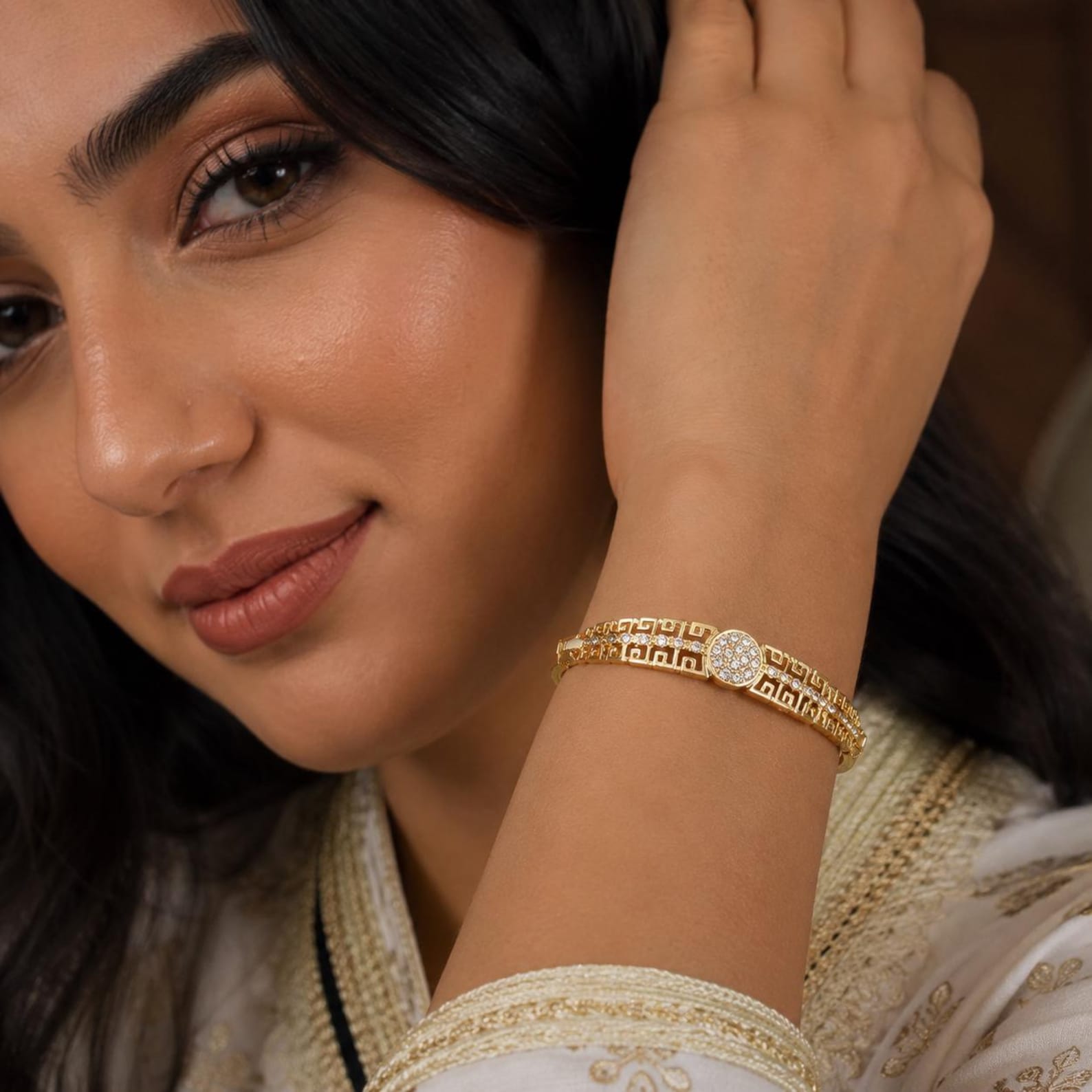 Berber Sunspicems Gold Color Arabic Bangle Crystal Bracelet