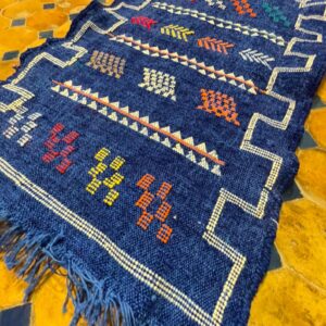 Berber Handmade Navy Blue Cashmere Geometric Carpet Rug