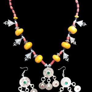 Berber Necklace and Traditional Jewelry Amber Earrings Set