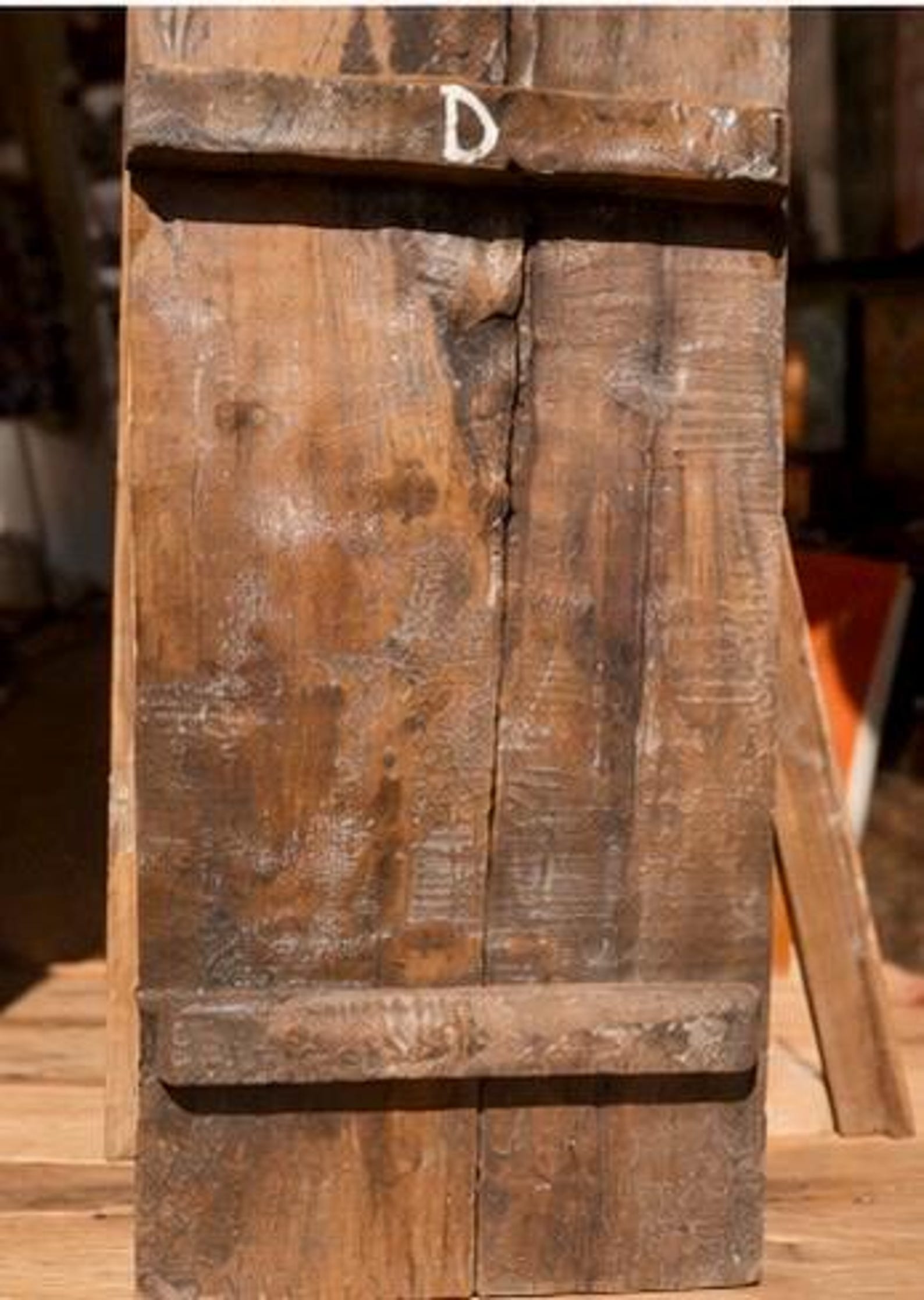 Antique Amazigh Berber Carved Wood Door Panel Wall Art