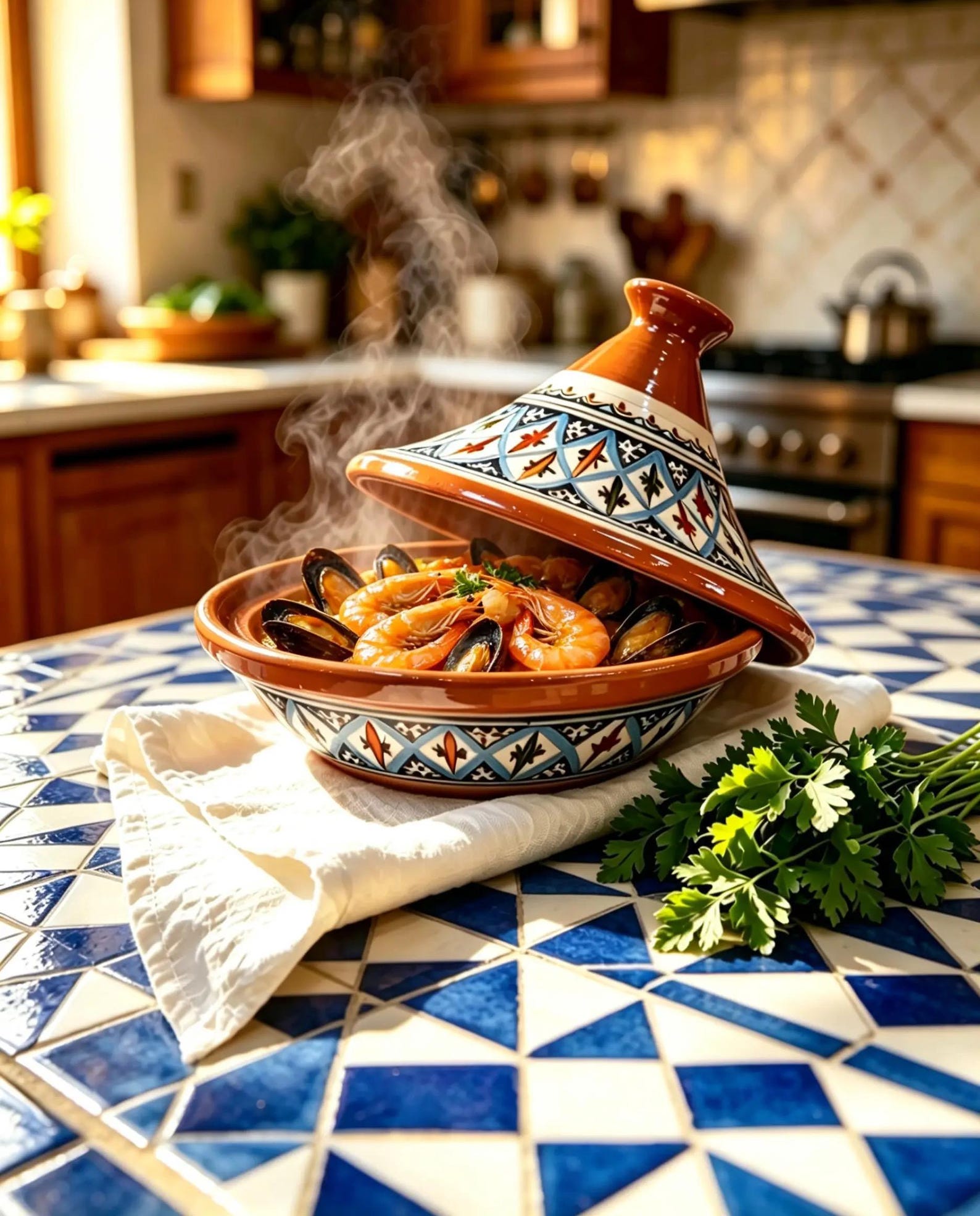 Berber Hand-Painted Ceramic Flame-Proof Stovetop Oven Tagine 30cm