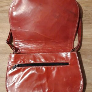 Red Leather Tunisian Handbag with Amazigh Motifs Shoulder Bag