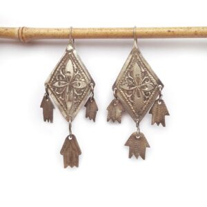 Berber Antique chiseled silver Hamsa Morocco Eye earrings