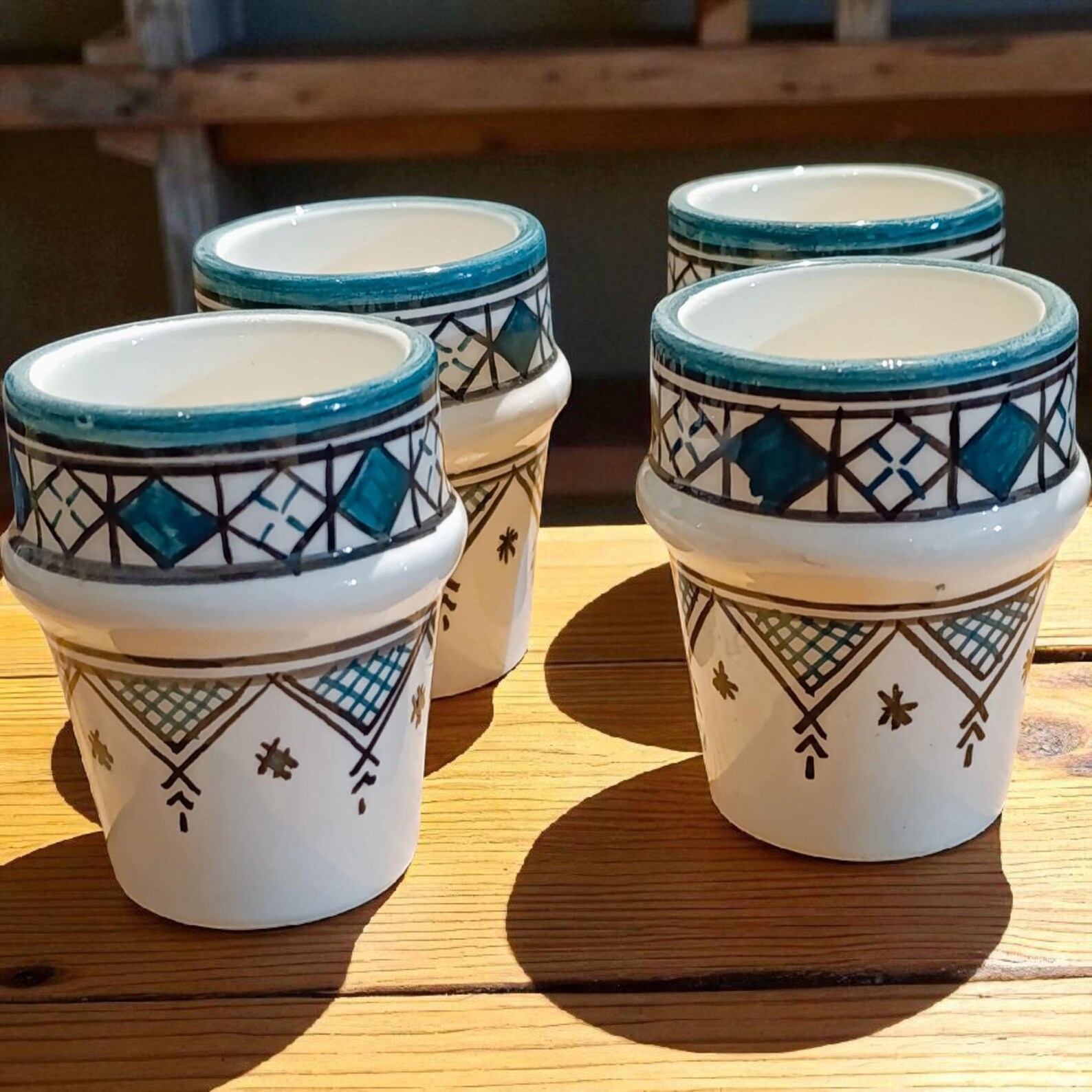 Berber Handmade Ceramic Cups Green Pottery Set Mug