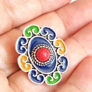 Amazigh Silver Tone Enamel Kabyle Adjustable métal Ring