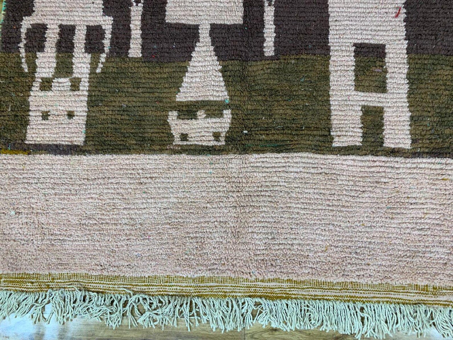 Berber Amazigh Beni Ourain Natural Wool Abstract Motif Rug