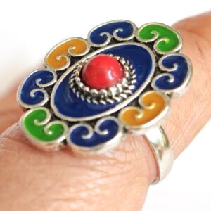 Amazigh Silver Tone Enamel Kabyle Adjustable métal Ring