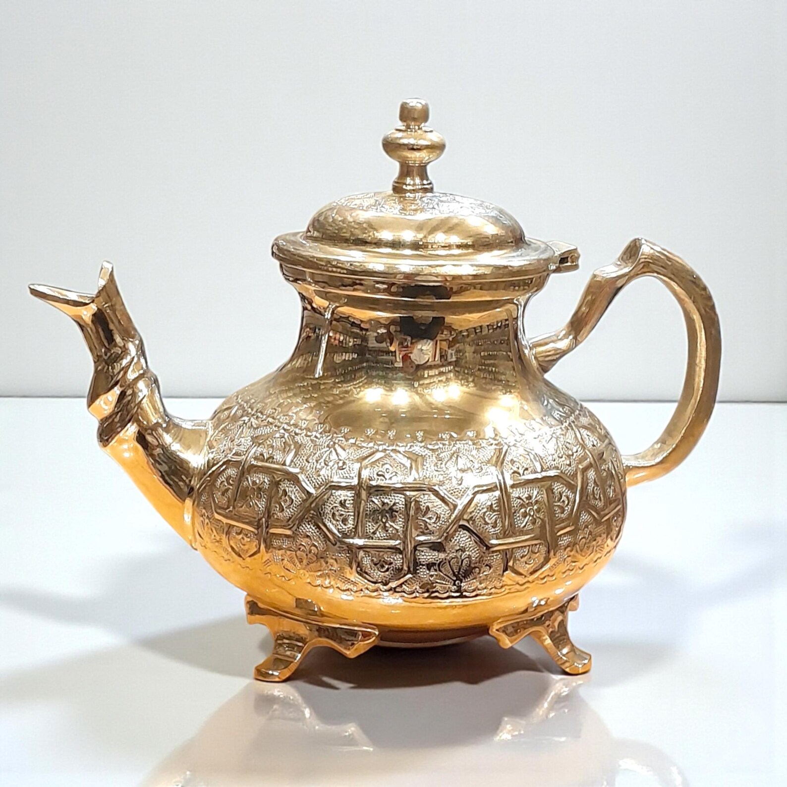 Amazigh Handmade Tea Set Glasses Silver Teapot Tray