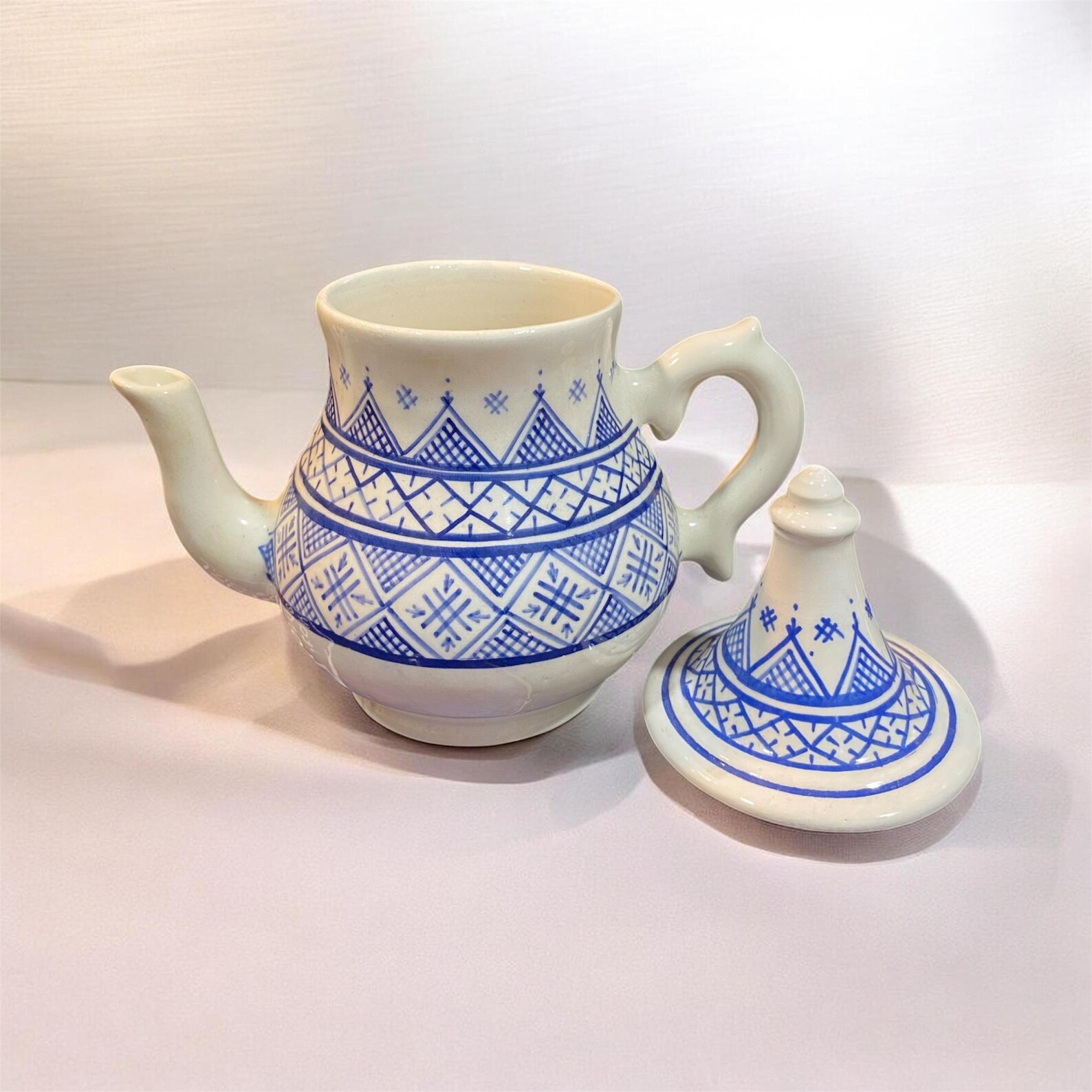 Berber Handmade Teapot Traditional Design White Ceramic Piece
