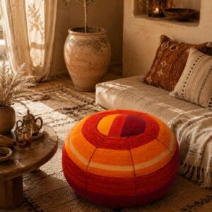 Berber Handmade Colorful Round Boho Floor Cushion Pouf