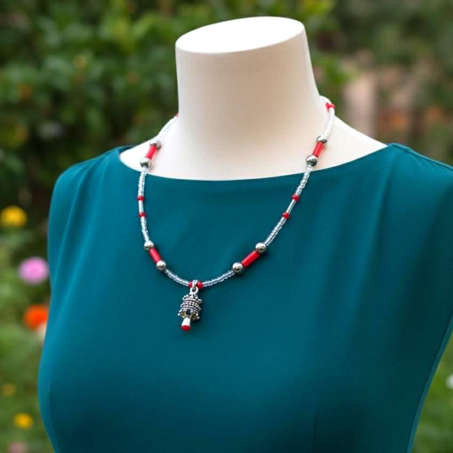 Amazigh Kabyle Handmade Stainless Steel Red Coral Enamel Necklace