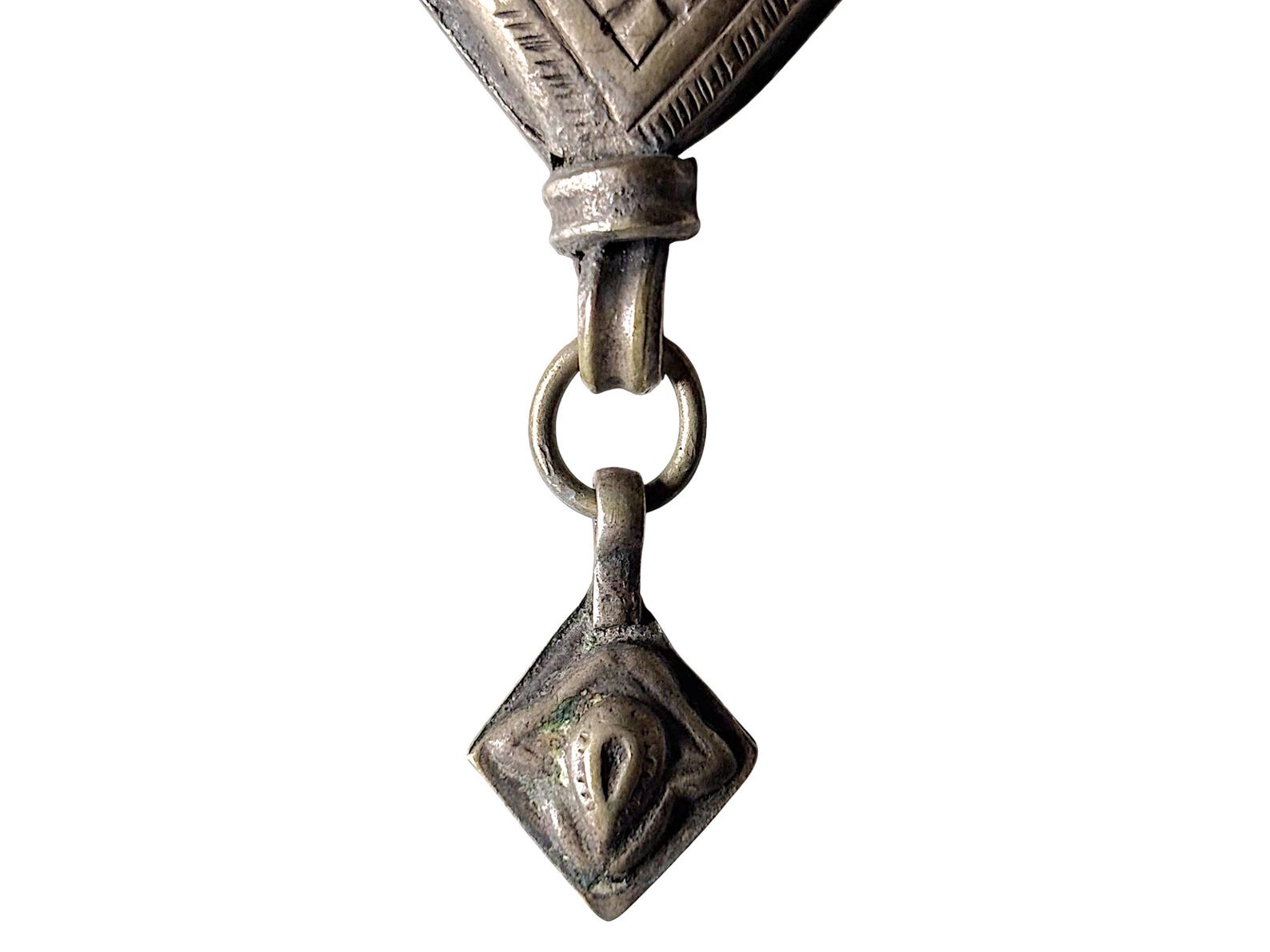 Berber Antique Hand Engraved Silver Alloy Amulet Necklace