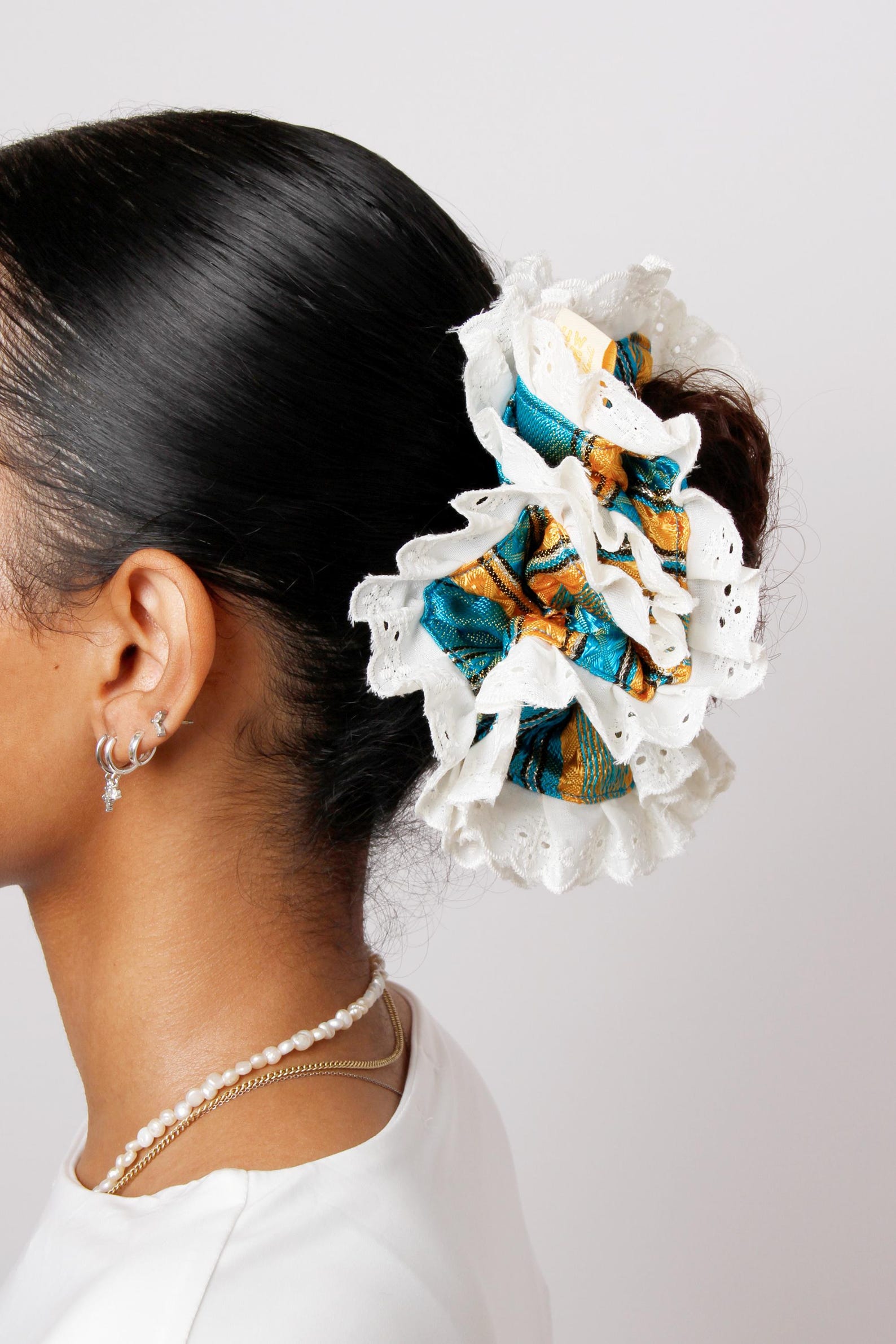 Amazigh Azul Gold Blue Oversized Kabyle Scrunchie Hair Accessory