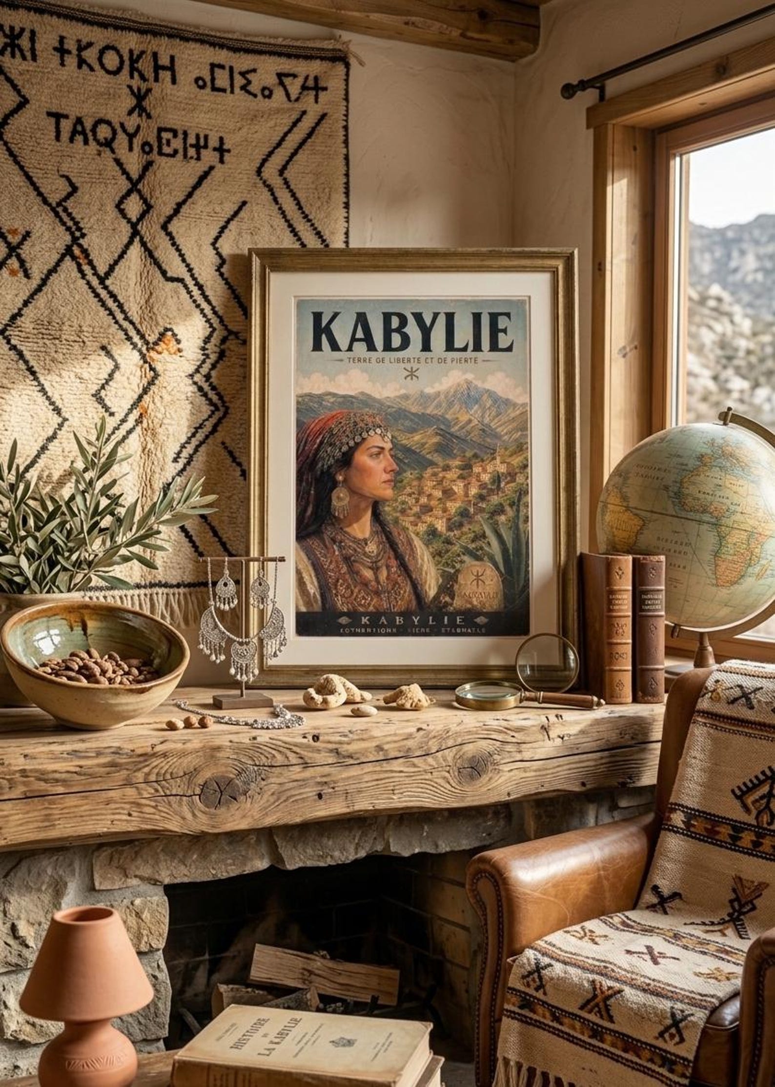 Vintage Kabyle Berber Travel Poster Amazigh Algeria Wall Art