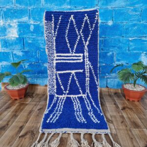Amazigh Royal Blue Wool Tribal Handwoven Runner Rug