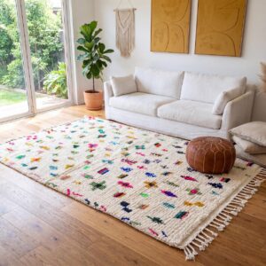 Handmade Amazigh Berber Tifinagh Geometric Natural Wool Area Rug