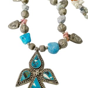 Amazigh Indigenous Brown Jasper Blue Turquoise Antique Charm Necklace