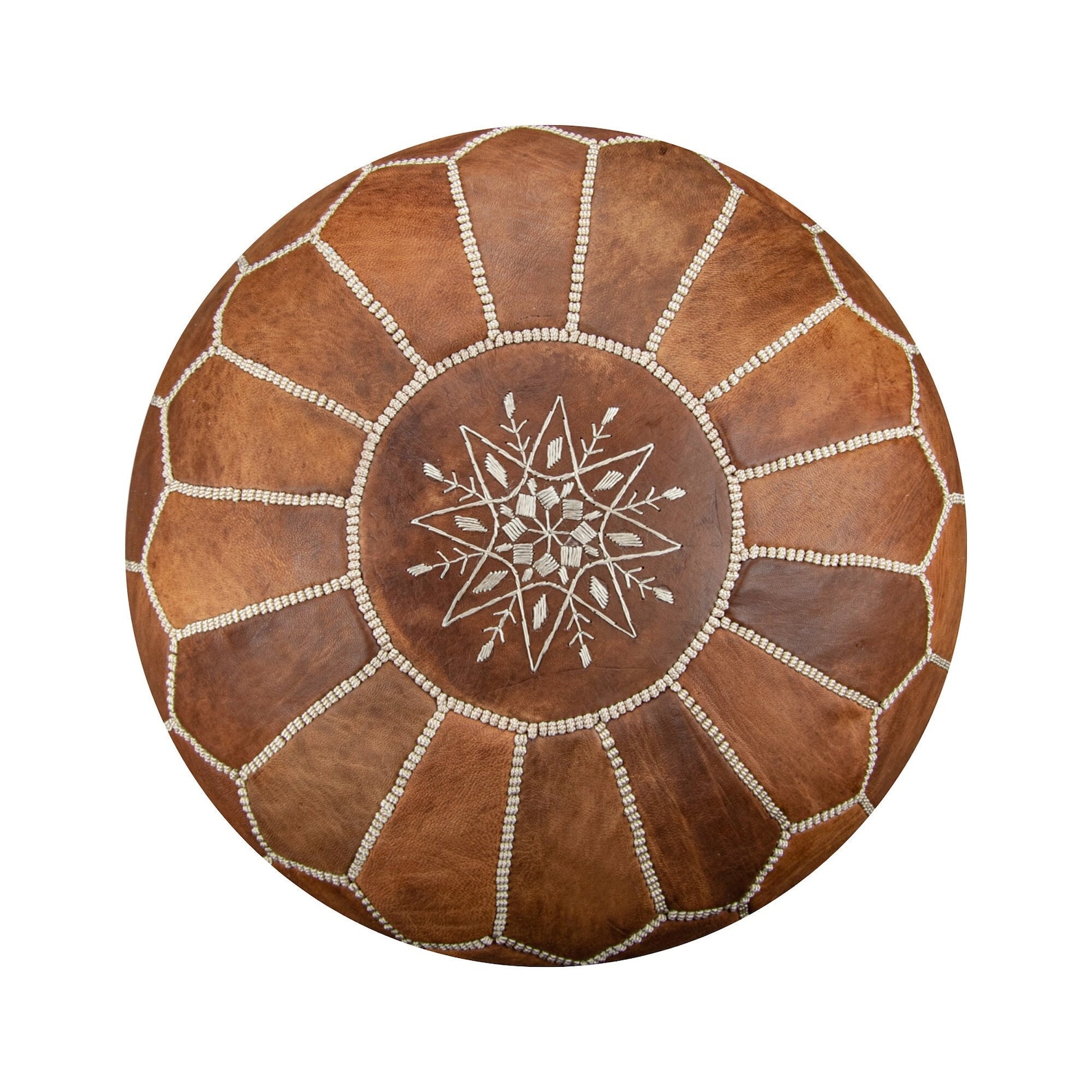 Amazigh Artisanal Leather Pouffe Handmade Delivered stuffed Pouf