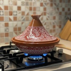 Amazigh Hand-Painted Pink Ceramic Cooking Flame-Proof Tagine 30cm