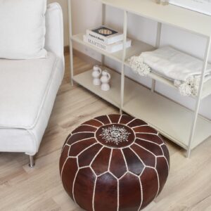 Berber Leather Pouffe Handmade Delivered stuffed Ottoman Pouf