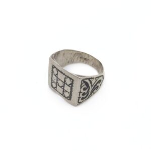 Berber Antique Square Silver Ring with Tribal Design