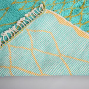 Custom Amazigh Berber Turquoise Geometric Natural Wool Living Room Rug