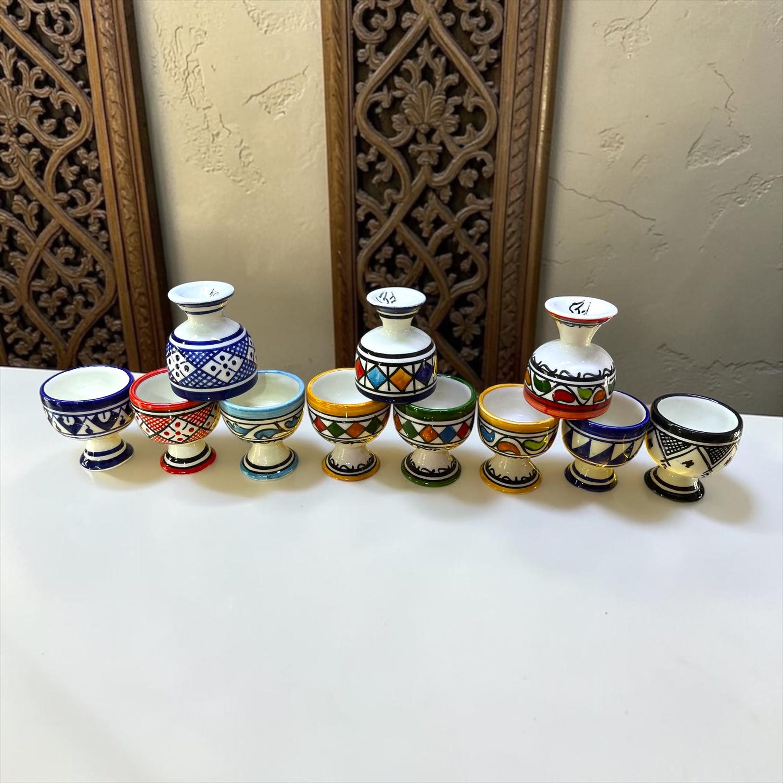 Amazigh Handmade Ceramic Egg Cups Set Hand Mug