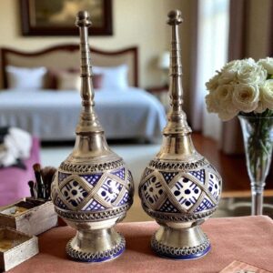 Amazigh White Metal Pottery Perfume Sprayer Set of Two Dispenser