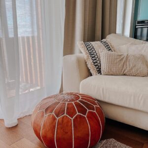 Berber leather Pouffe Handmade Brown Footstool Authentic Pouf