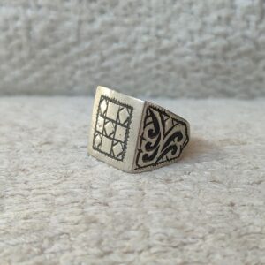 Berber Antique Square Silver Ring with Tribal Design