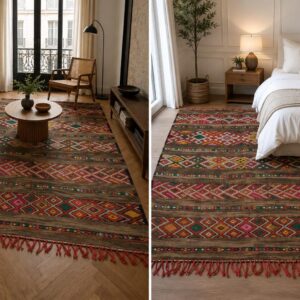 Berber Wool Handmade Kilim Colorful Geometric Large Rug