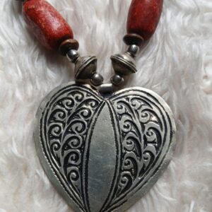 Amazigh Handmade Heart Pendant Red Beaded Statement Necklace
